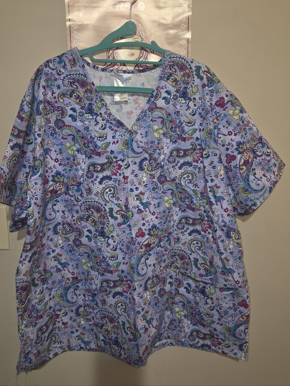 Women's Paisley Print Scrub Top Size 2x